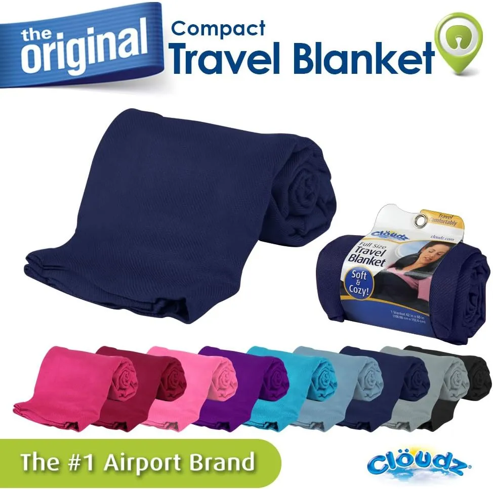 Cloudz Cozy Compact Airplane Travel Blanket for Your Flight, Car, Camping, Home or Comforting Warmth Anywhere! - Navy