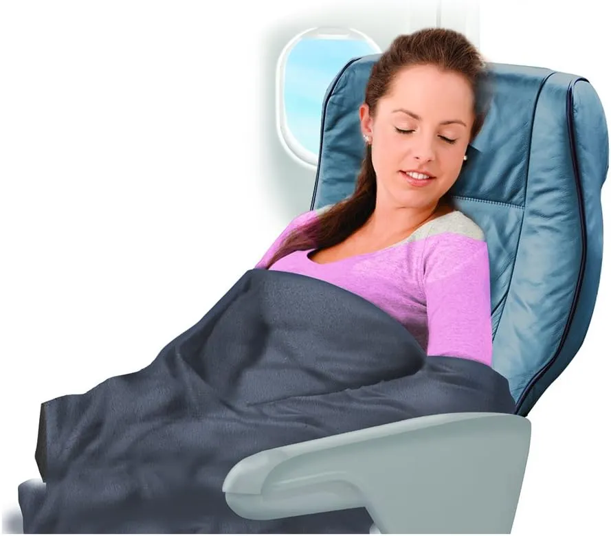 Cloudz Cozy Compact Airplane Travel Blanket for Your Flight, Car, Camping, Home or Comforting Warmth Anywhere! - Navy