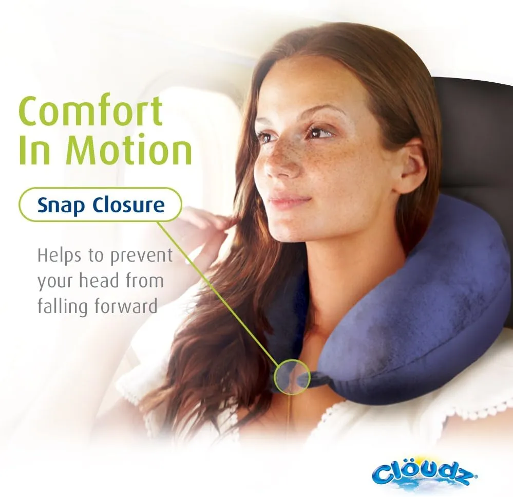 Cloudz Dual Comfort Microbead Airplane Travel Neck Pillow. Soft Cozy Plush Fabric on One Side, Cool Relaxing Spandex on The Other! Customize Your Comfort and Support at Home or On The Go! Bright Blue