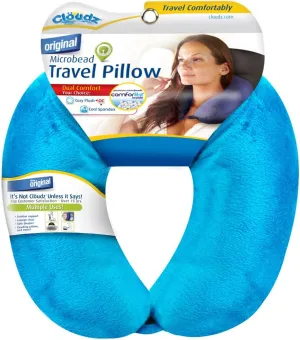Cloudz Dual Comfort Microbead Airplane Travel Neck Pillow. Soft Cozy Plush Fabric on One Side, Cool Relaxing Spandex on The Other! Customize Your Comfort and Support at Home or On The Go! Bright Blue