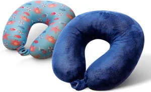 Cloudz (Set of 2 Adult & Kids/Youth Microbead Airplane Travel Neck Pillows : (1) Adult Travel Neck Pillow - Blue & (1) Kids Travel Neck Pillow - Sea Life