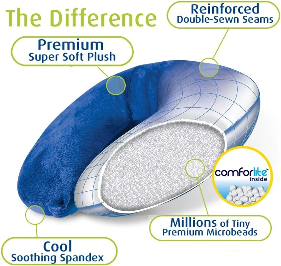 Cloudz (Set of 2 Adult & Kids/Youth Microbead Airplane Travel Neck Pillows : (1) Adult Travel Neck Pillow - Blue & (1) Kids Travel Neck Pillow - Sea Life