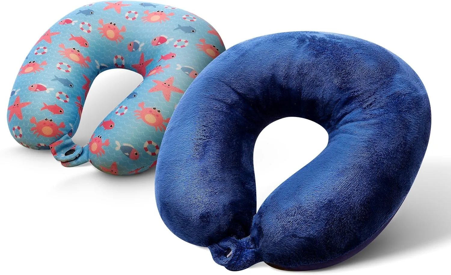 Cloudz (Set of 2 Adult & Kids/Youth Microbead Airplane Travel Neck Pillows : (1) Adult Travel Neck Pillow - Blue & (1) Kids Travel Neck Pillow - Sea Life