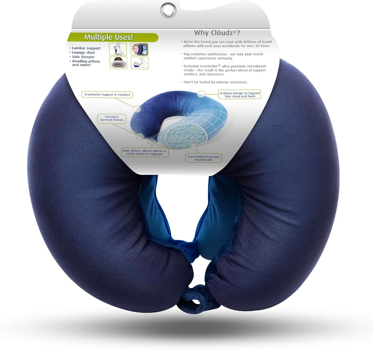 Cloudz (Set of 2 Adult & Kids/Youth Microbead Travel Neck Pillows : (1) Adult Neck Pillow - Blue & (1) Kids Neck Pillow - Blue