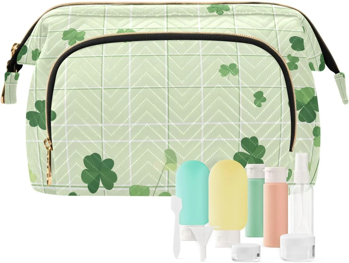 Clovers Light Green Cosmetics Bag Zipper Travel Toiletry Bag Women Cash Wallet for Toiletry Travel Kit Organizer