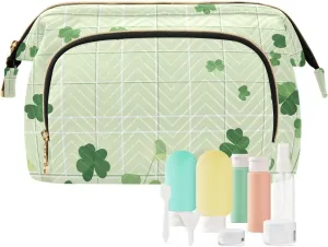 Clovers Light Green Cosmetics Bag Zipper Travel Toiletry Bag Women Cash Wallet for Toiletry Travel Kit Organizer