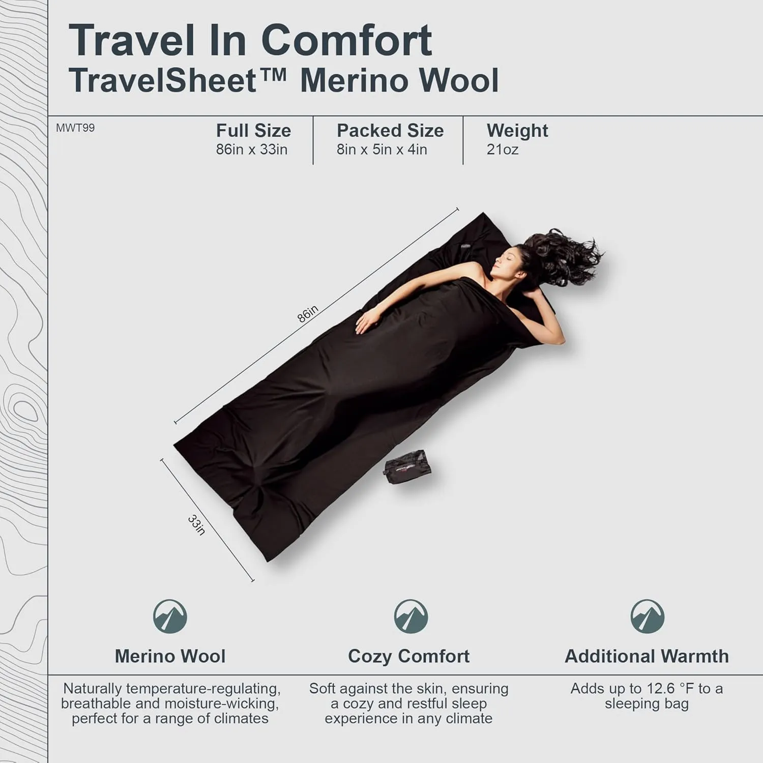 COCOON - Premium - Merino Wool TravelSheet - Black