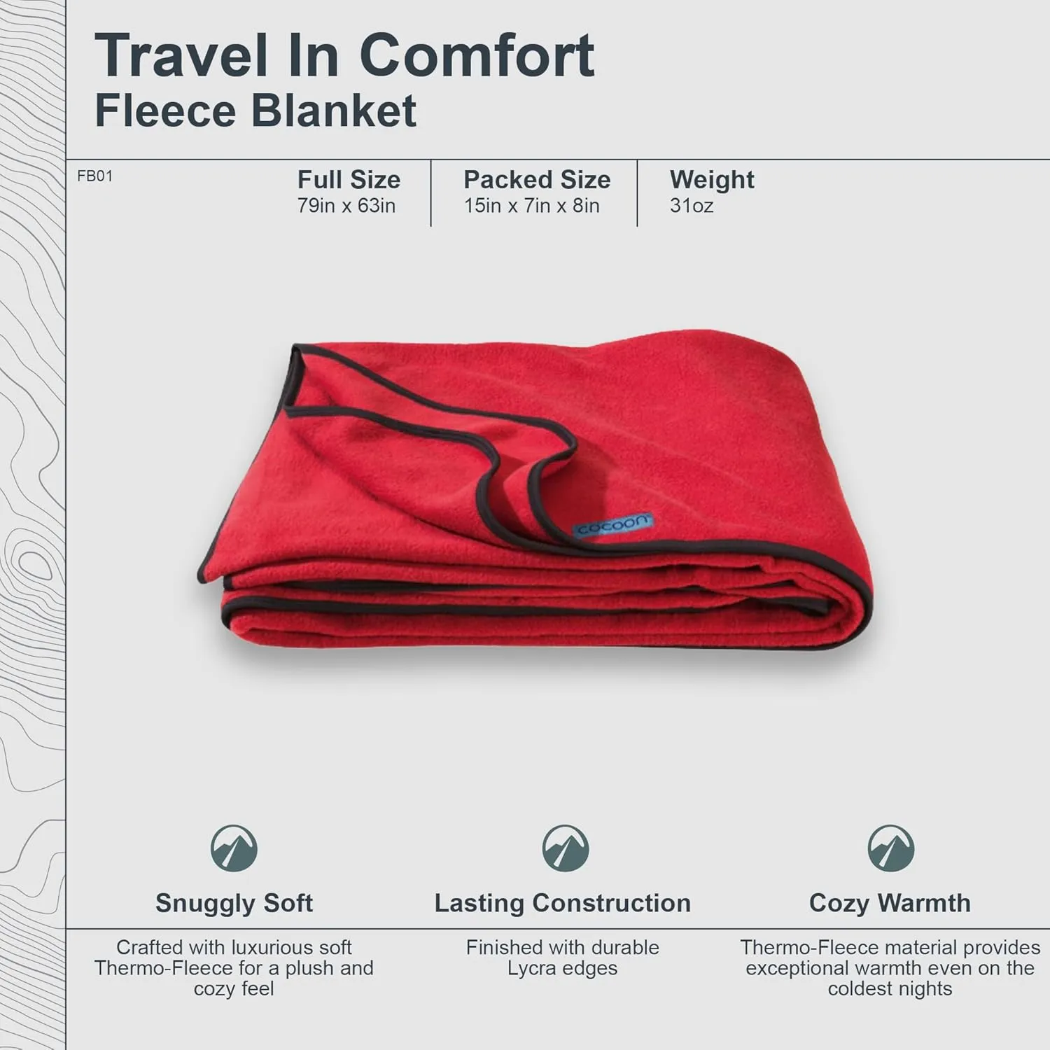 COCOON- Premium - Travel Fleece Blanket - Cozy, Soft, Warm, Lightweight - Regular 79" x 63"