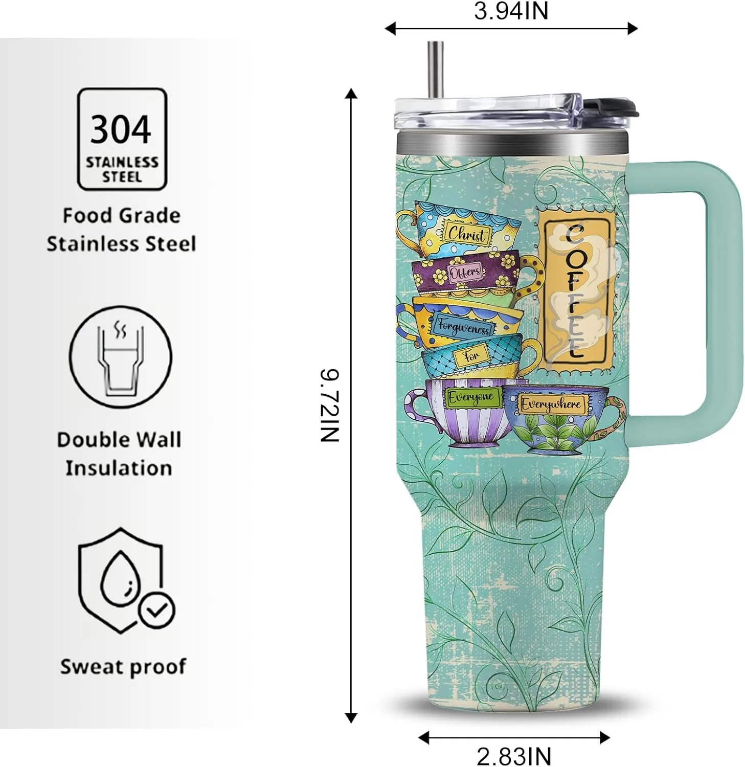 Coffee Lover Tumbler Christ Offers Forgiveness for Everyone Everywhere Jesus Stainless Steel Insulated Tumbler Rustic Retro Gift for Women Men Friends 40oz