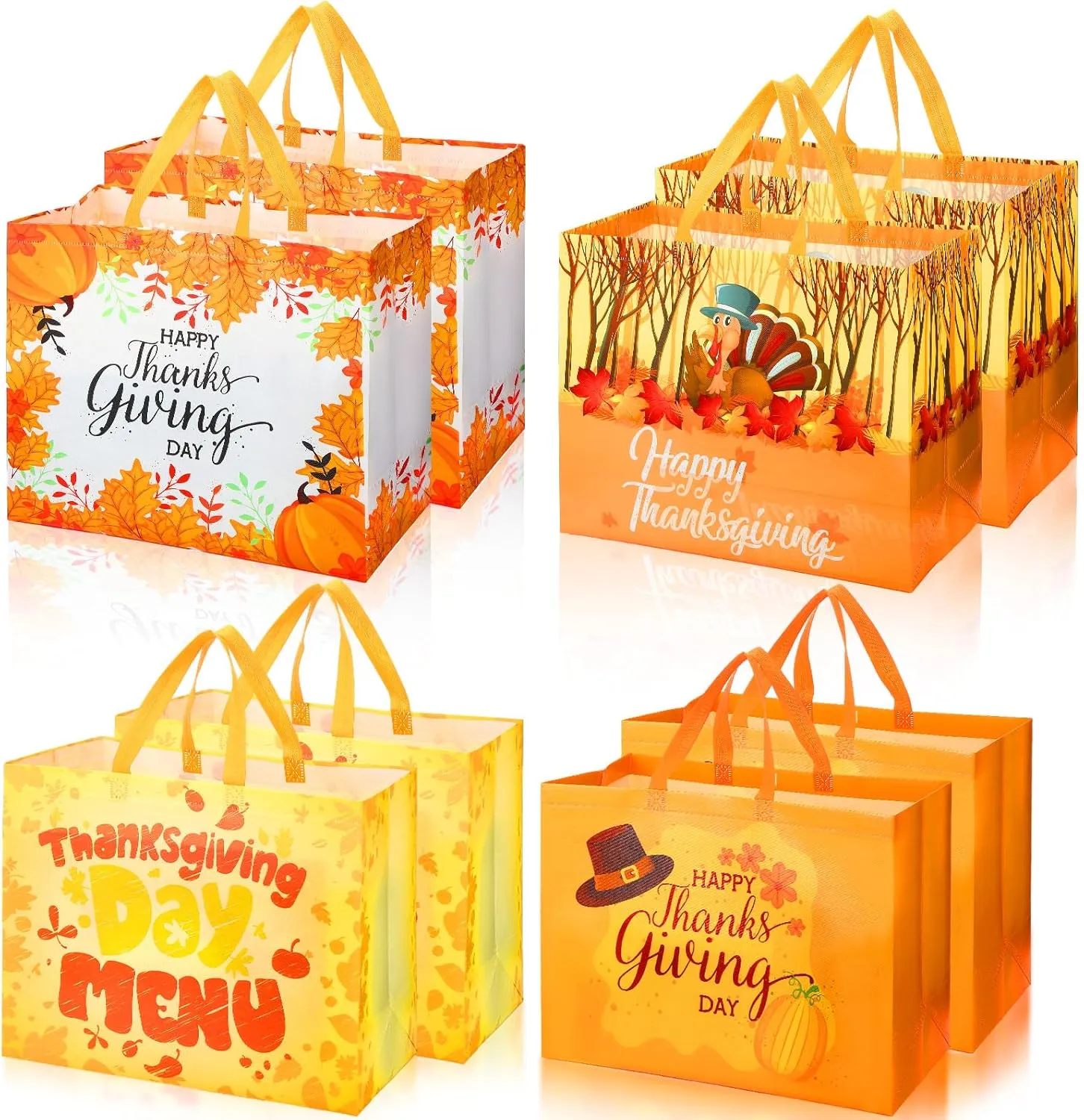 Colarr 24 Pcs 16.54 x 12.99'' Large Thanksgiving Non Woven Tote Bags Thanksgiving Party Favor Bags with Handles Goodies Bag Fall Gift Bags for Candy Treat Favors Grocery (Orange,Classic)