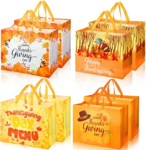Colarr 24 Pcs 16.54 x 12.99'' Large Thanksgiving Non Woven Tote Bags Thanksgiving Party Favor Bags with Handles Goodies Bag Fall Gift Bags for Candy Treat Favors Grocery (Orange,Classic)