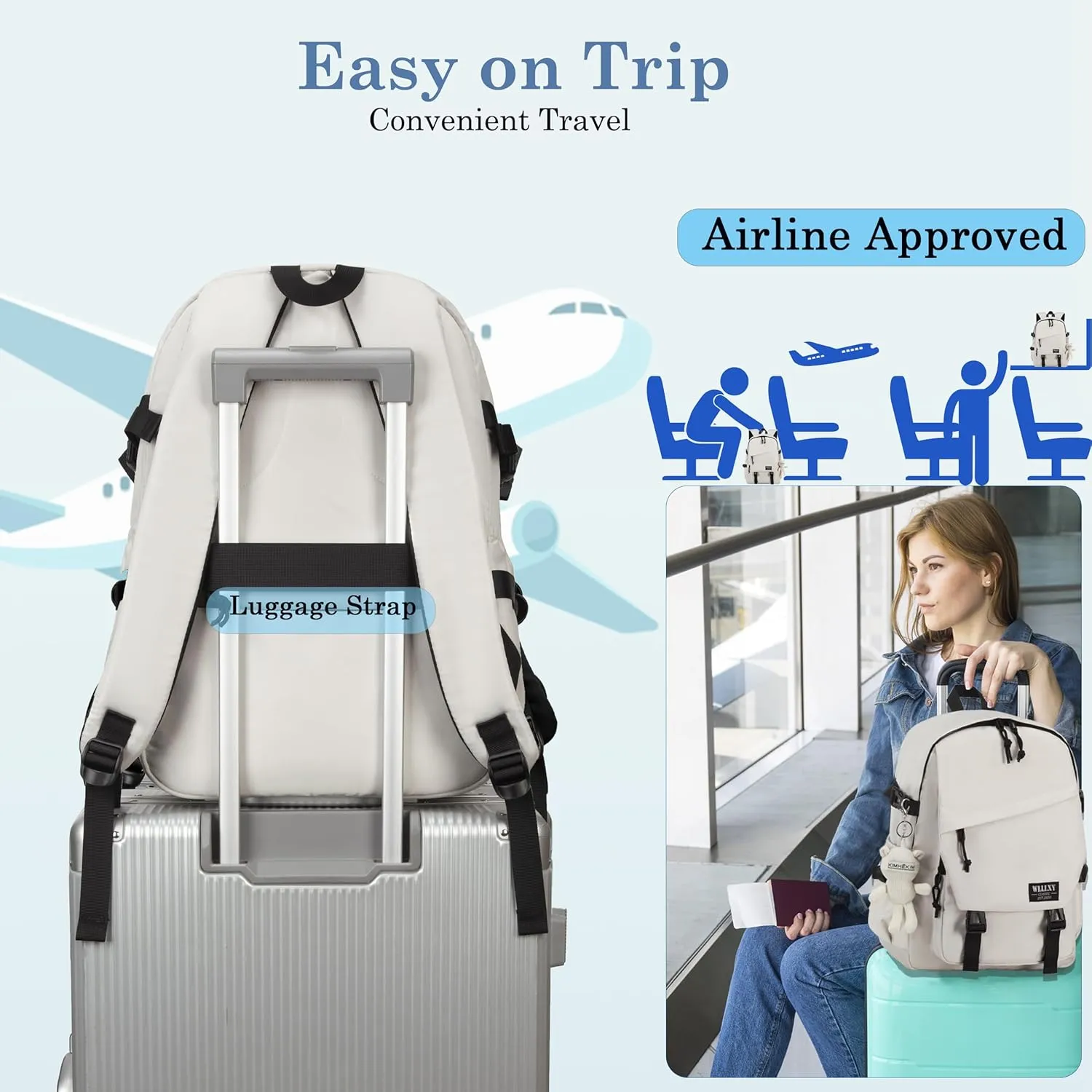 College Laptop Backpack for Men Women 15.6 Elementary Middle High School Book Bag For Teens Girls Boys Anti Theft Travel Backpacks Waterproof Casual Daypack Large Student Bookbags（Beige-M）