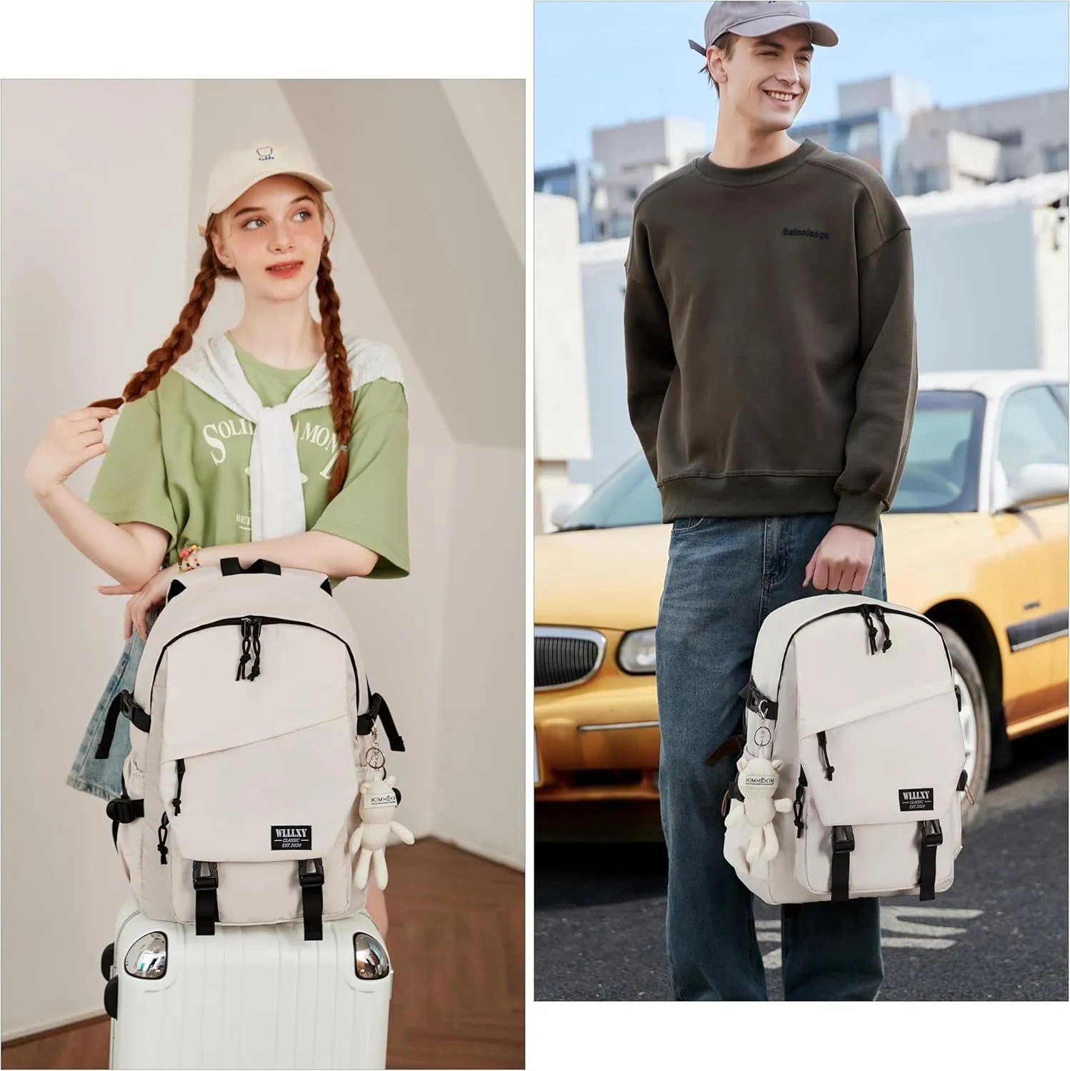 College Laptop Backpack for Men Women 15.6 Elementary Middle High School Book Bag For Teens Girls Boys Anti Theft Travel Backpacks Waterproof Casual Daypack Large Student Bookbags（Beige-M）