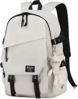 College Laptop Backpack for Men Women 15.6 Elementary Middle High School Book Bag For Teens Girls Boys Anti Theft Travel Backpacks Waterproof Casual Daypack Large Student Bookbags（Beige-M）