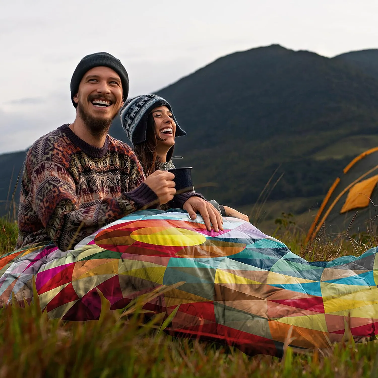 Colorado Triangles Poly Camping Blanket - 52" X 75" Outdoor Camping Blanket with Poly Lining - Waterproof Travel Blanket- Outdoor Travel Blanket