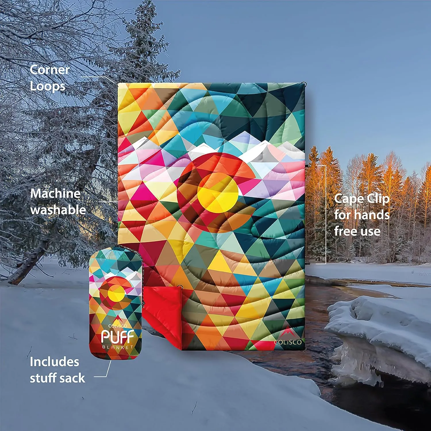 Colorado Triangles Poly Camping Blanket - 52" X 75" Outdoor Camping Blanket with Poly Lining - Waterproof Travel Blanket- Outdoor Travel Blanket