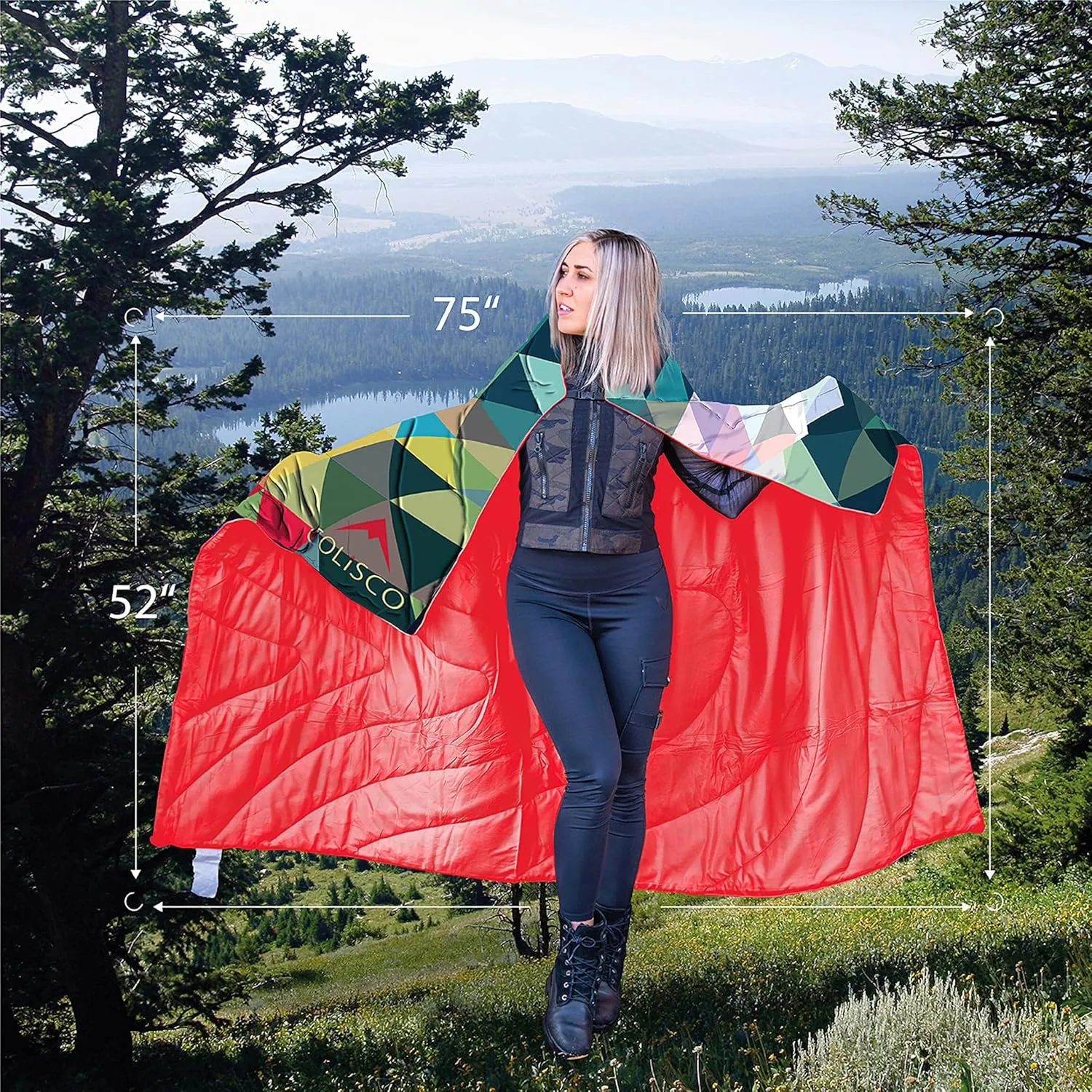 Colorado Triangles Poly Camping Blanket - 52" X 75" Outdoor Camping Blanket with Poly Lining - Waterproof Travel Blanket- Outdoor Travel Blanket