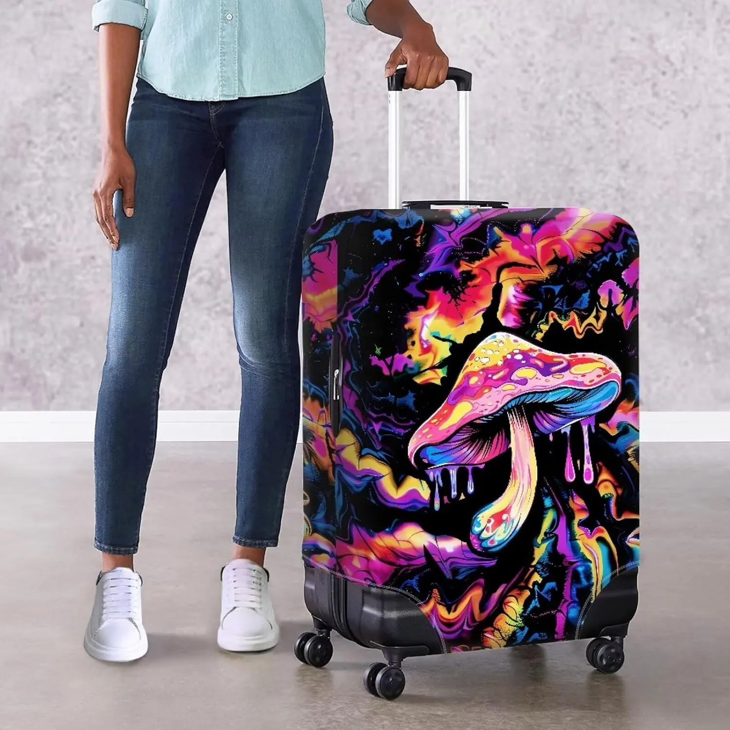 Colored Mushroom Travel Luggage Cover Washable Suitcase Protector Anti-Scratch Suitcase Cover Fits 18-32 Inch Luggage Checked Bag Cover Cover Suitcase Luggage Covers Baggage Covers-M
