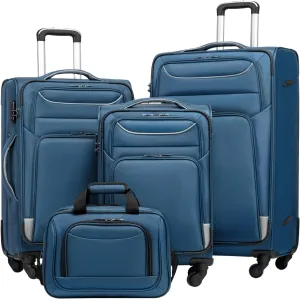 Coolife Luggage 4 Piece Set Suitcase Spinner TSA Lock Softshell lightweight (blue sliver)
