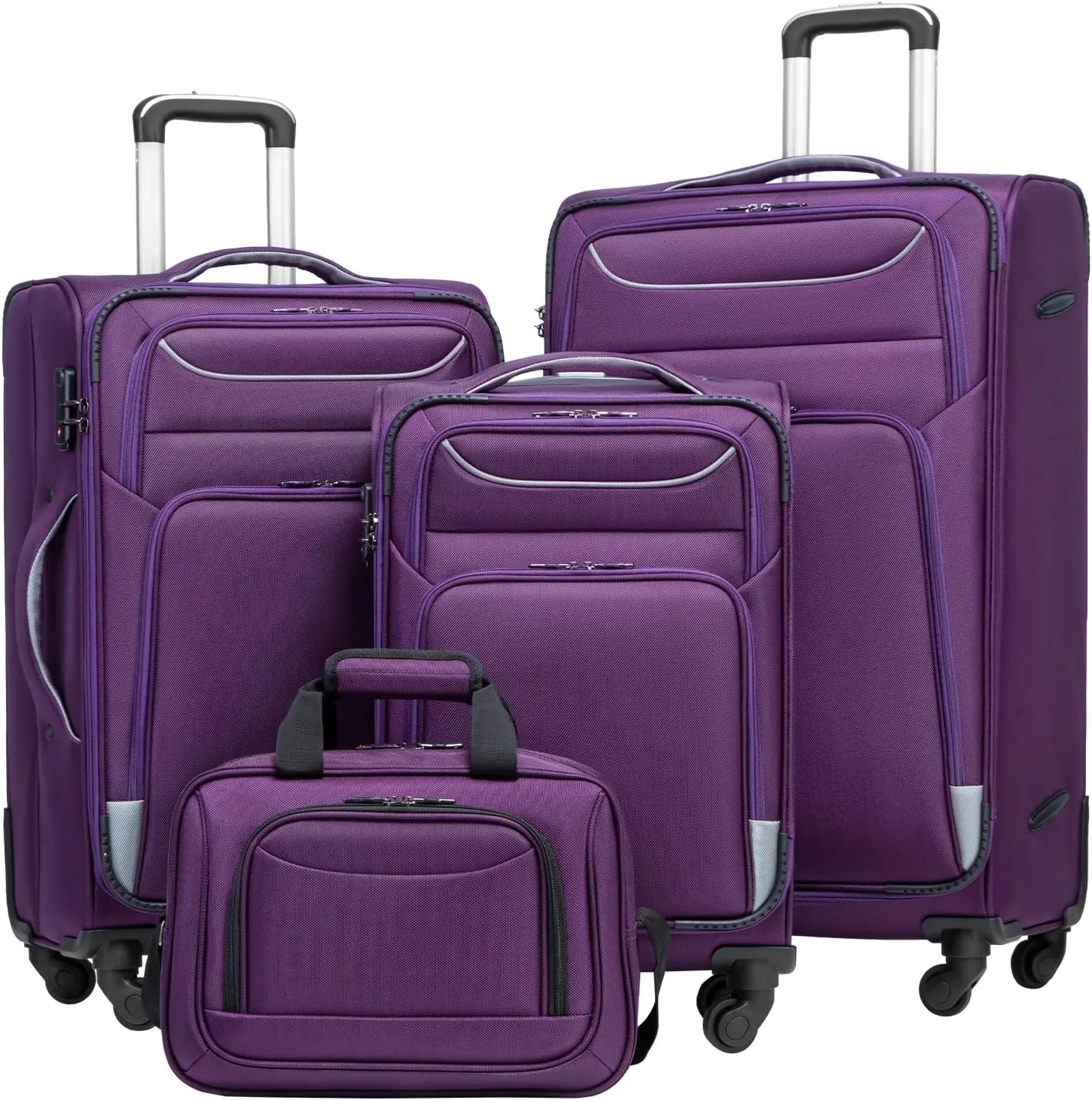 Coolife Luggage 4 Piece Set Suitcase Spinner TSA Lock Softshell lightweight (purple sliver)