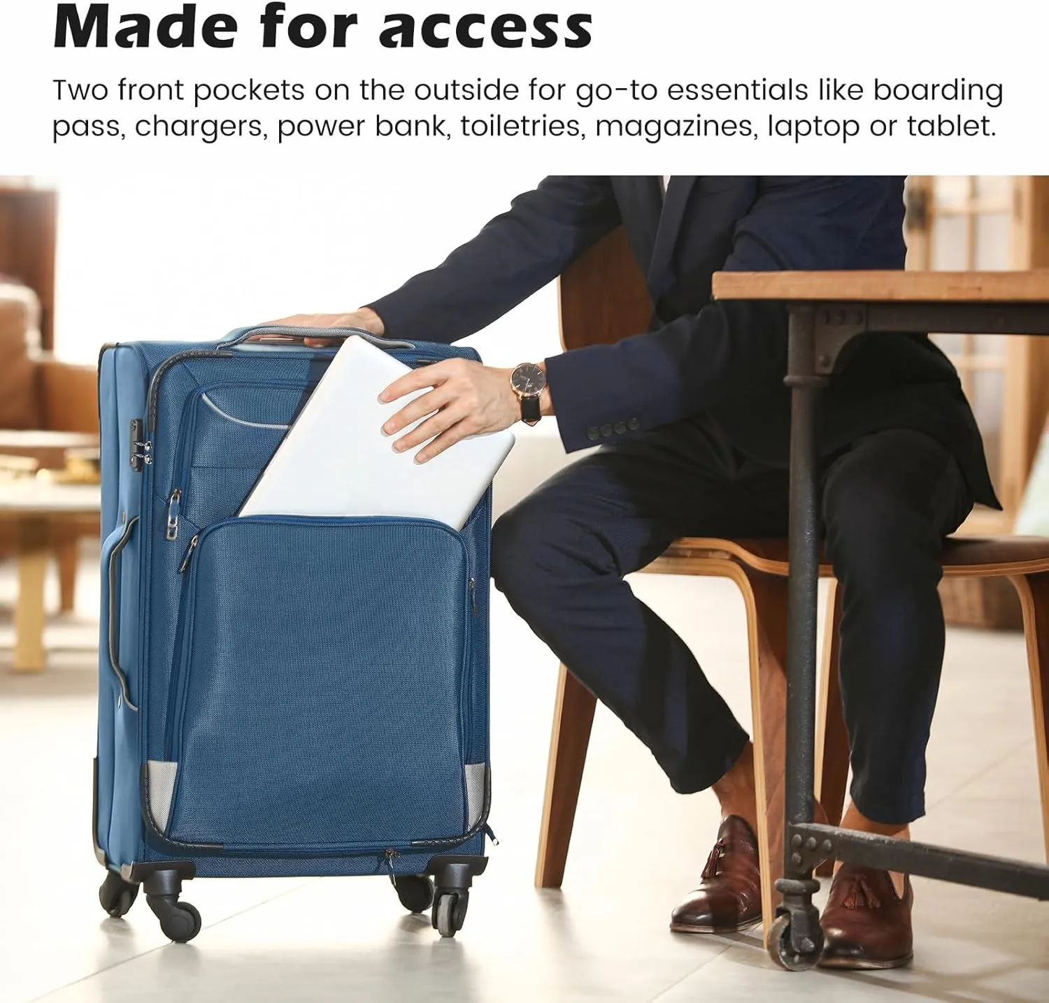 Coolife Luggage 4 Piece Set Suitcase TSA Lock Spinner Softshell lightweight (dark green)