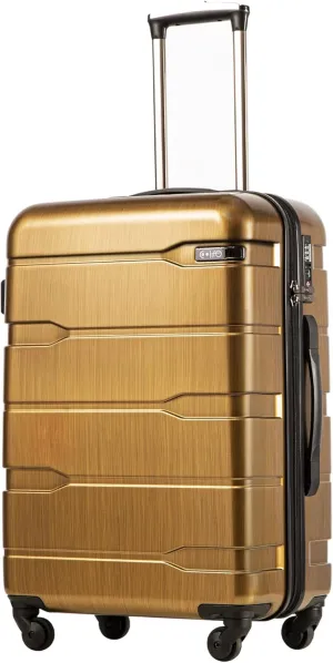 Coolife Luggage Expandable(only 28") Suitcase PC ABS Spinner Built-In TSA lock 20in 24in 28in Carry on (Black brown, M(24in).)