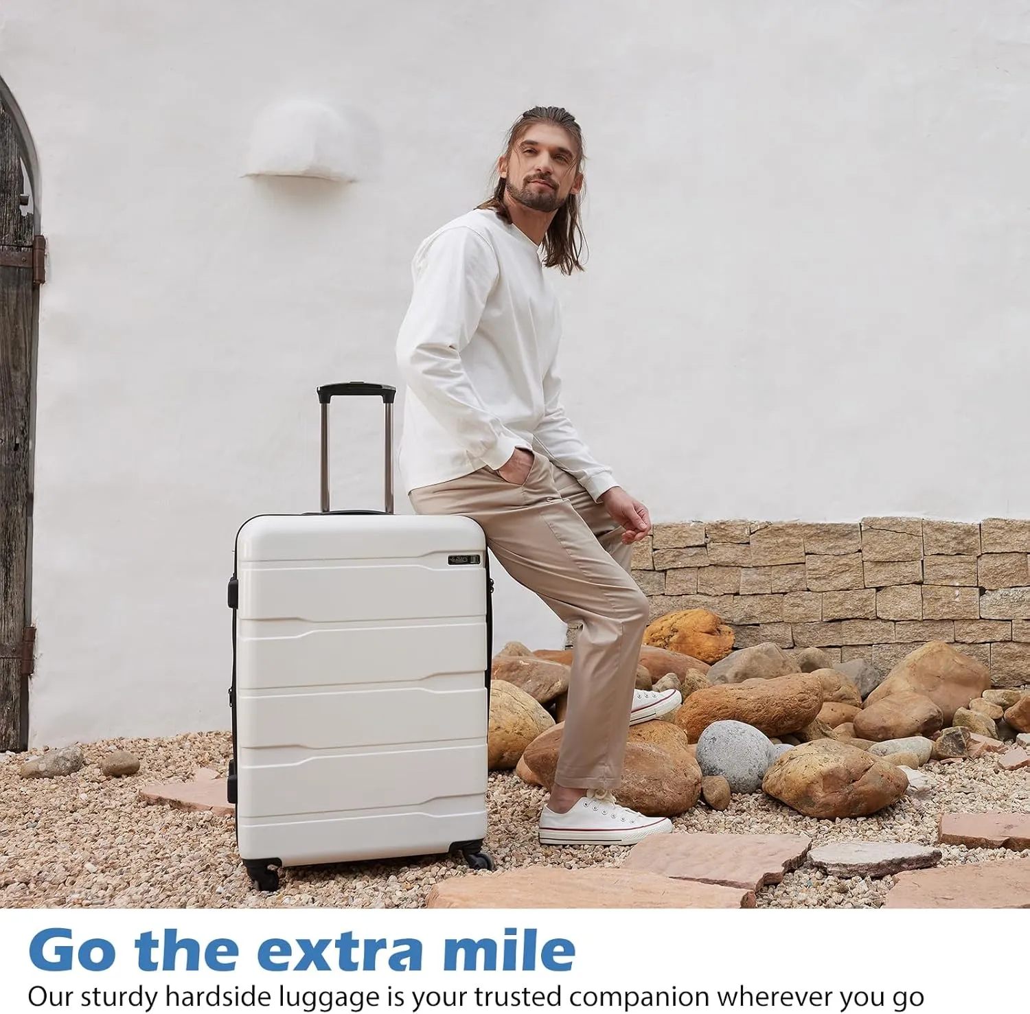 Coolife Luggage Expandable(only 28") Suitcase PC ABS Spinner Built-In TSA lock 20in 24in 28in Carry on (Caribbean Blue., L(28in).)