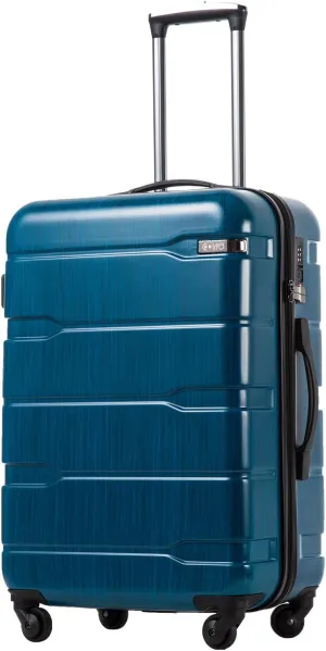 Coolife Luggage Expandable(only 28") Suitcase PC ABS Spinner Built-In TSA lock 20in 24in 28in Carry on (Caribbean Blue., L(28in).)