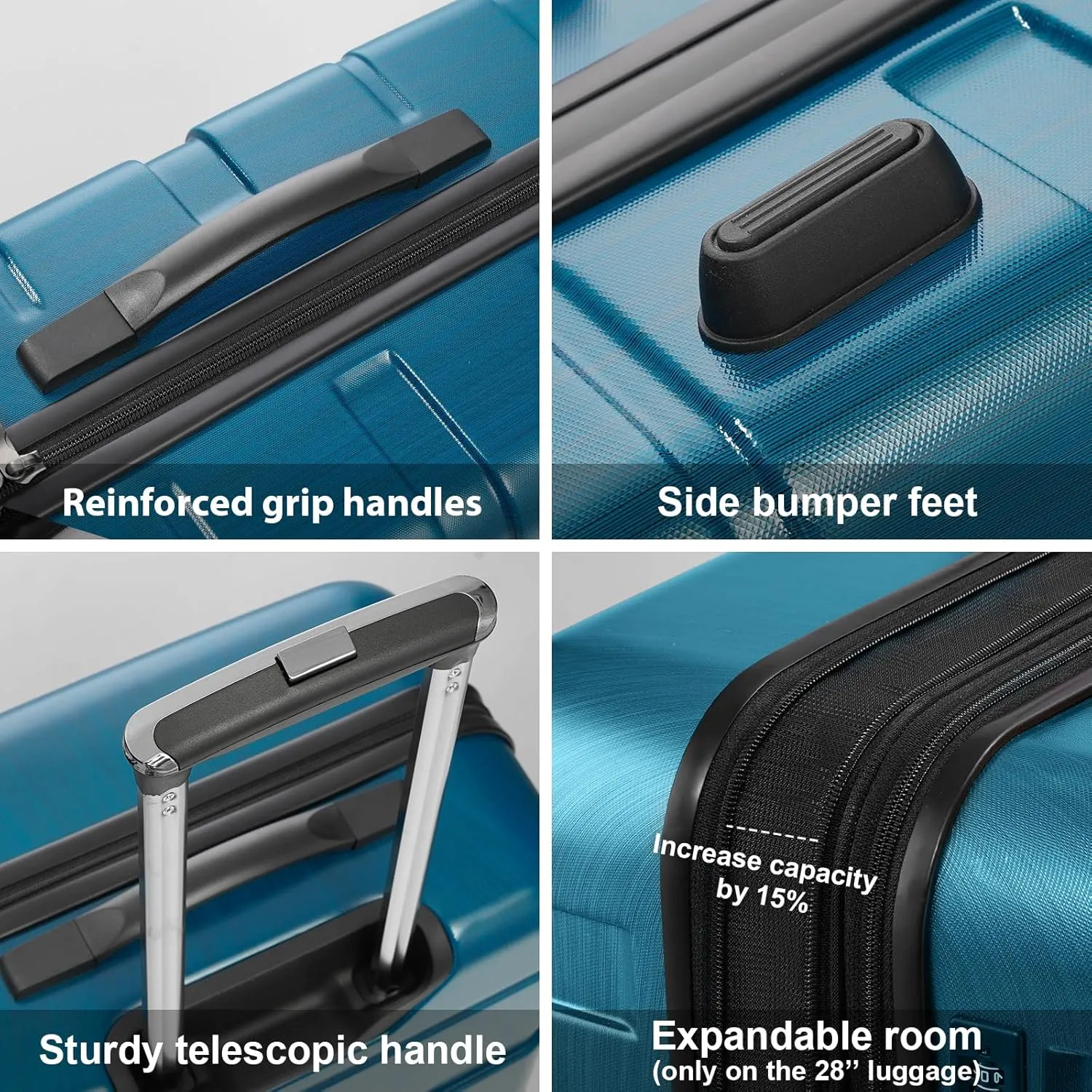Coolife Luggage Expandable(only 28") Suitcase PC ABS Spinner Built-In TSA lock 20in 24in 28in Carry on (Caribbean Blue., L(28in).)