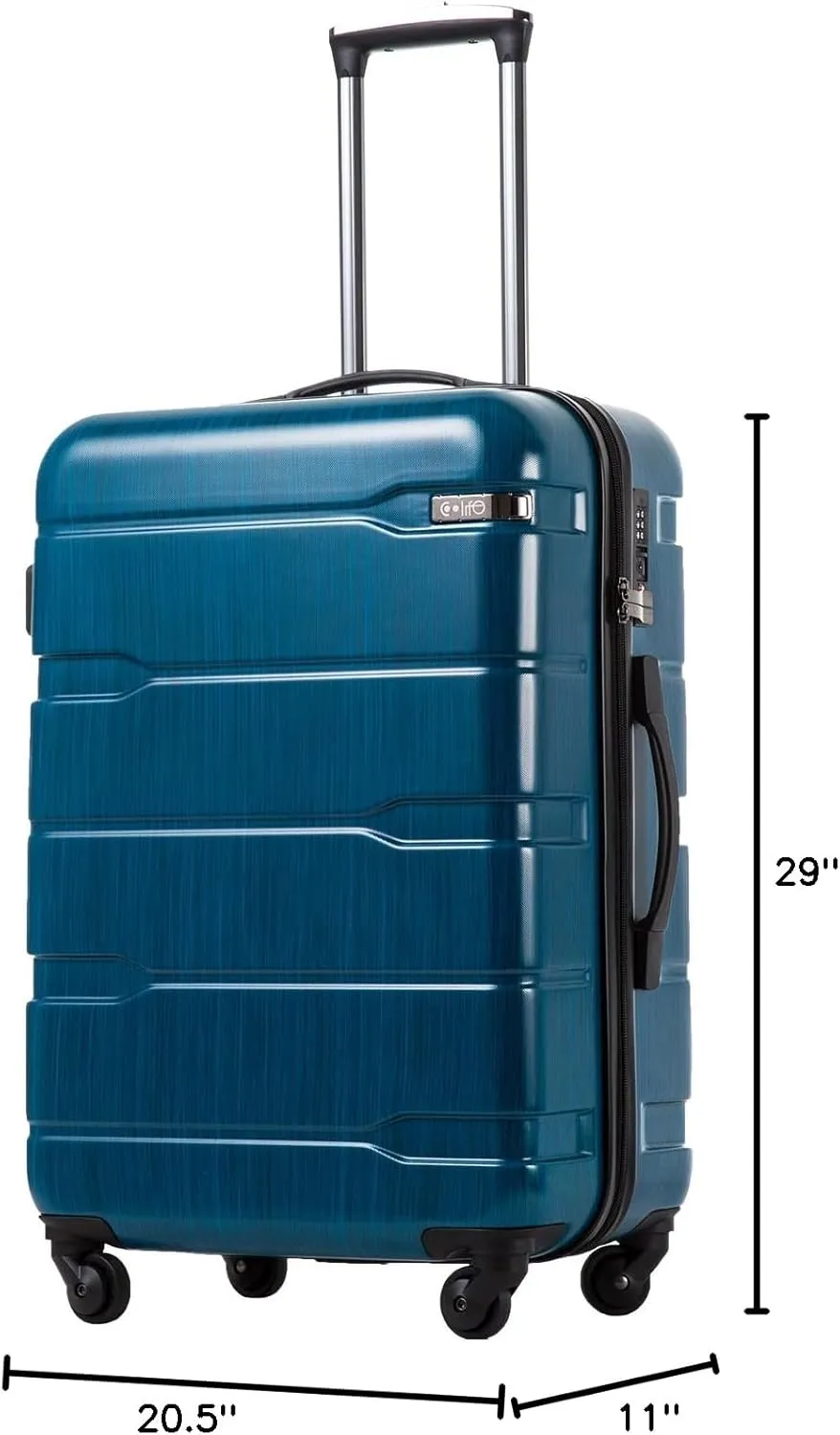 Coolife Luggage Expandable(only 28") Suitcase PC ABS Spinner Built-In TSA lock 20in 24in 28in Carry on (Caribbean Blue., L(28in).)