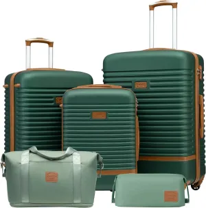 Coolife Suitcase Set 3 Piece Luggage Set Carry On Travel Luggage TSA Lock Spinner Wheels Hardshell Lightweight Luggage Set(Dark Green, 5 piece set)