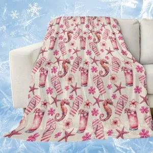 Cooling Blanket 40" x 60" Summer Seahorse Starfish Slippers Rustic Linen Breathable Summer Blankets Thin Lightweight Cooling Comforters for Hot Sleepers Throw Blankets for Bed Sofa Couch