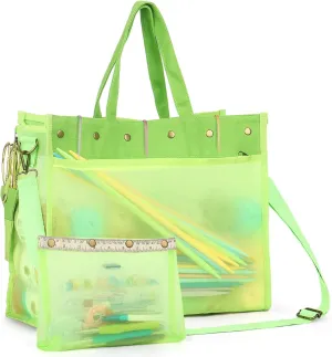 Coopay Lightweight Mesh Yarn Storage Bag with Case & Detachable Shoulder Strap, Portable Knitting Organizer For All Supplies, Ideal Crochet Gift, Green