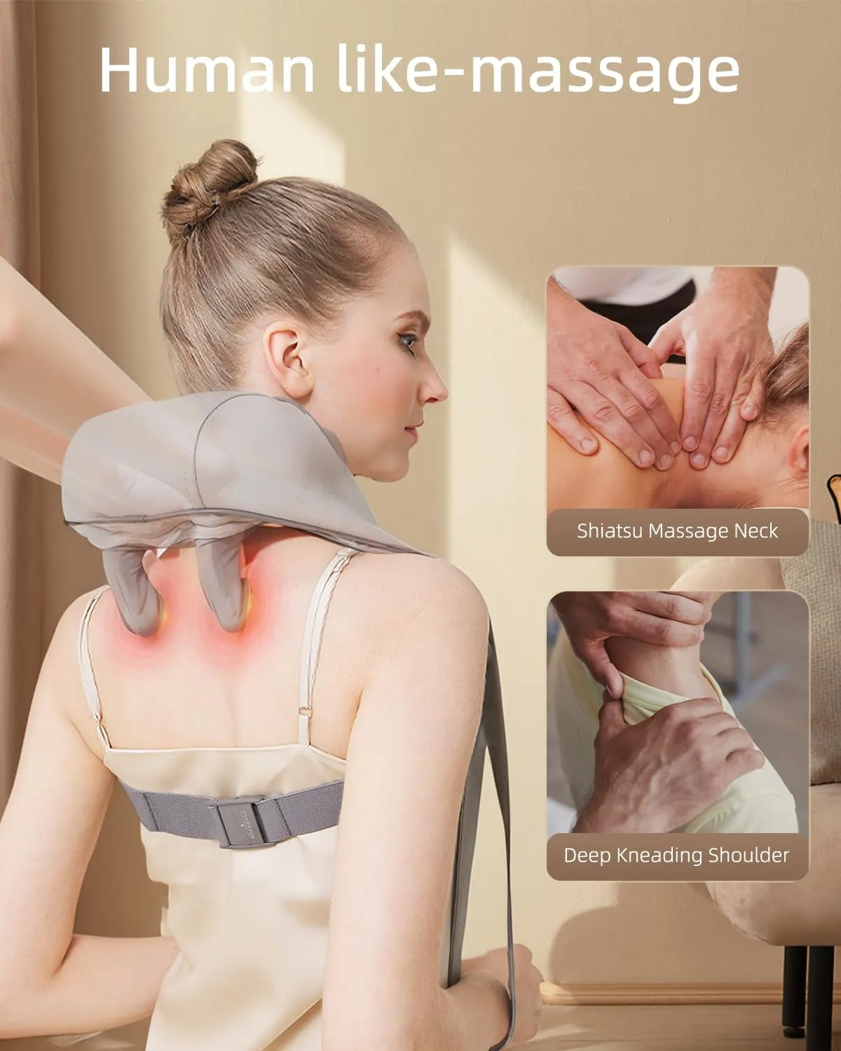 Cordless Neck Shoulder Massager with Heat,Deep Tissue Kneading Relieves Tension Improves Circulation,Gifts for Mom Dad Fathers Day(Grey)