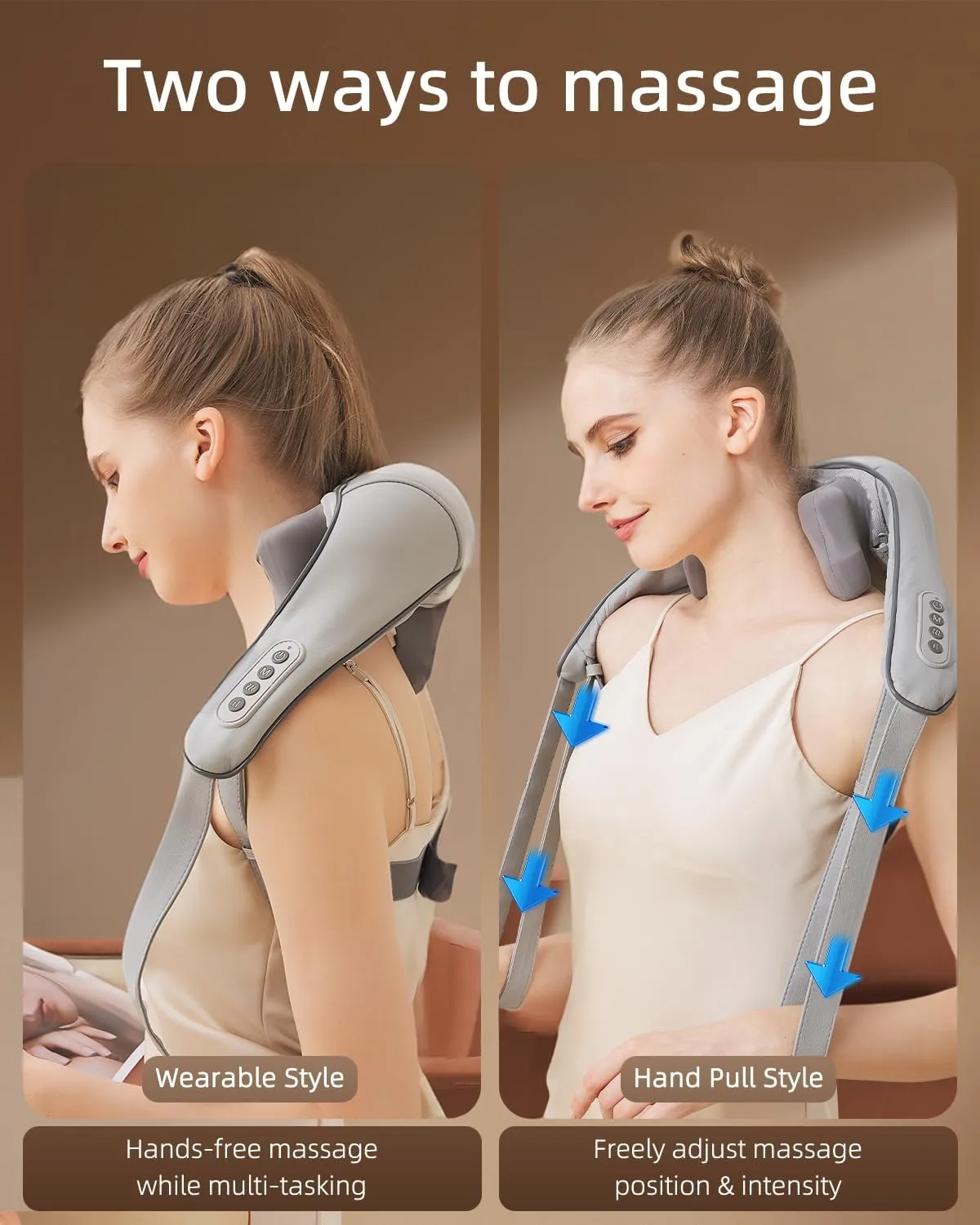 Cordless Neck Shoulder Massager with Heat,Deep Tissue Kneading Relieves Tension Improves Circulation,Gifts for Mom Dad Fathers Day(Grey)