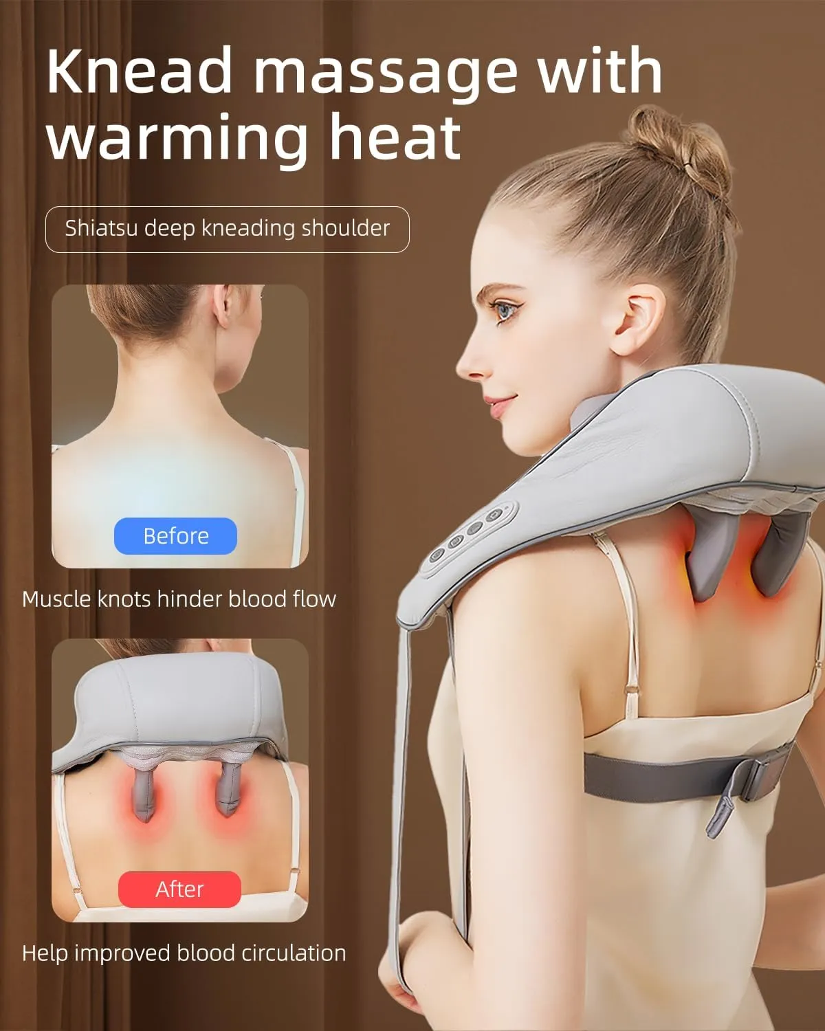Cordless Neck Shoulder Massager with Heat,Deep Tissue Kneading Relieves Tension Improves Circulation,Gifts for Mom Dad Fathers Day(Grey)