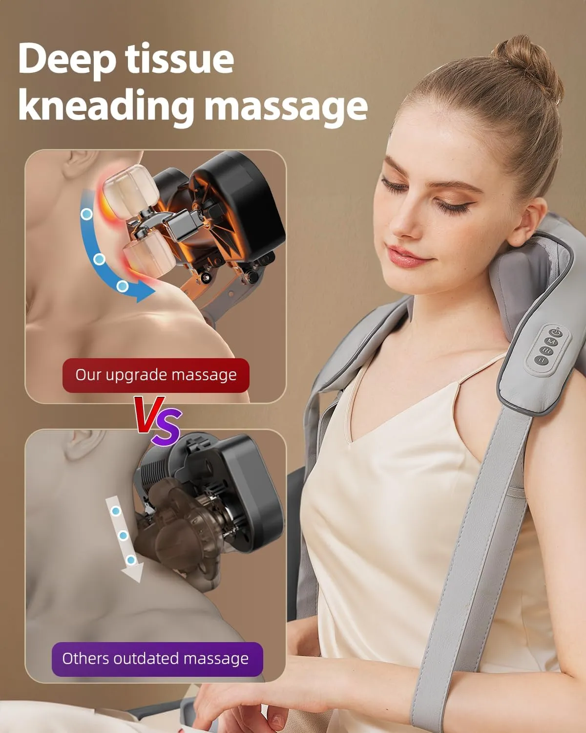 Cordless Neck Shoulder Massager with Heat,Deep Tissue Kneading Relieves Tension Improves Circulation,Gifts for Mom Dad Fathers Day(Grey)