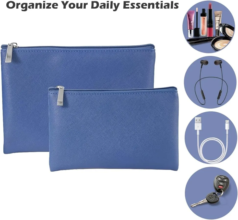 Cosmetic Bag Set, Zipper Pouch for Purse, Lightweight Storage Bag Organizer, 2 Pcs Travel Beauty Bag, Makeup Brushes Holder Bag, Dark Blue