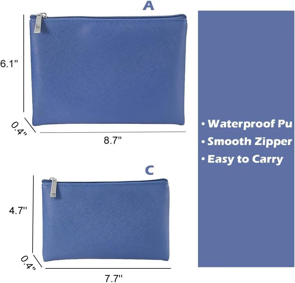 Cosmetic Bag Set, Zipper Pouch for Purse, Lightweight Storage Bag Organizer, 2 Pcs Travel Beauty Bag, Makeup Brushes Holder Bag, Dark Blue