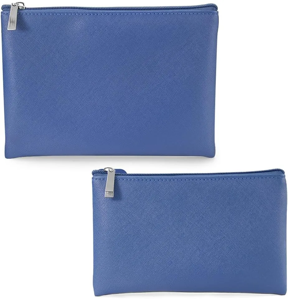 Cosmetic Bag Set, Zipper Pouch for Purse, Lightweight Storage Bag Organizer, 2 Pcs Travel Beauty Bag, Makeup Brushes Holder Bag, Dark Blue