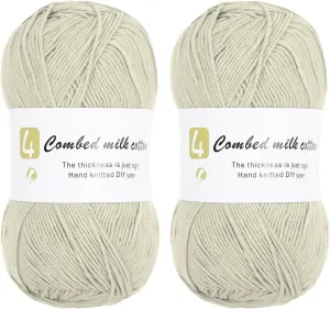 Cotton Yarn, 60% Cotton, 40% Acrylic Soft Knitting Yarn [for Hand DIY Bag Cushion Crocheting Knitting ] -2 Packages of 100g/3.52oz(Per Skein 100g/361yards)/Apricot