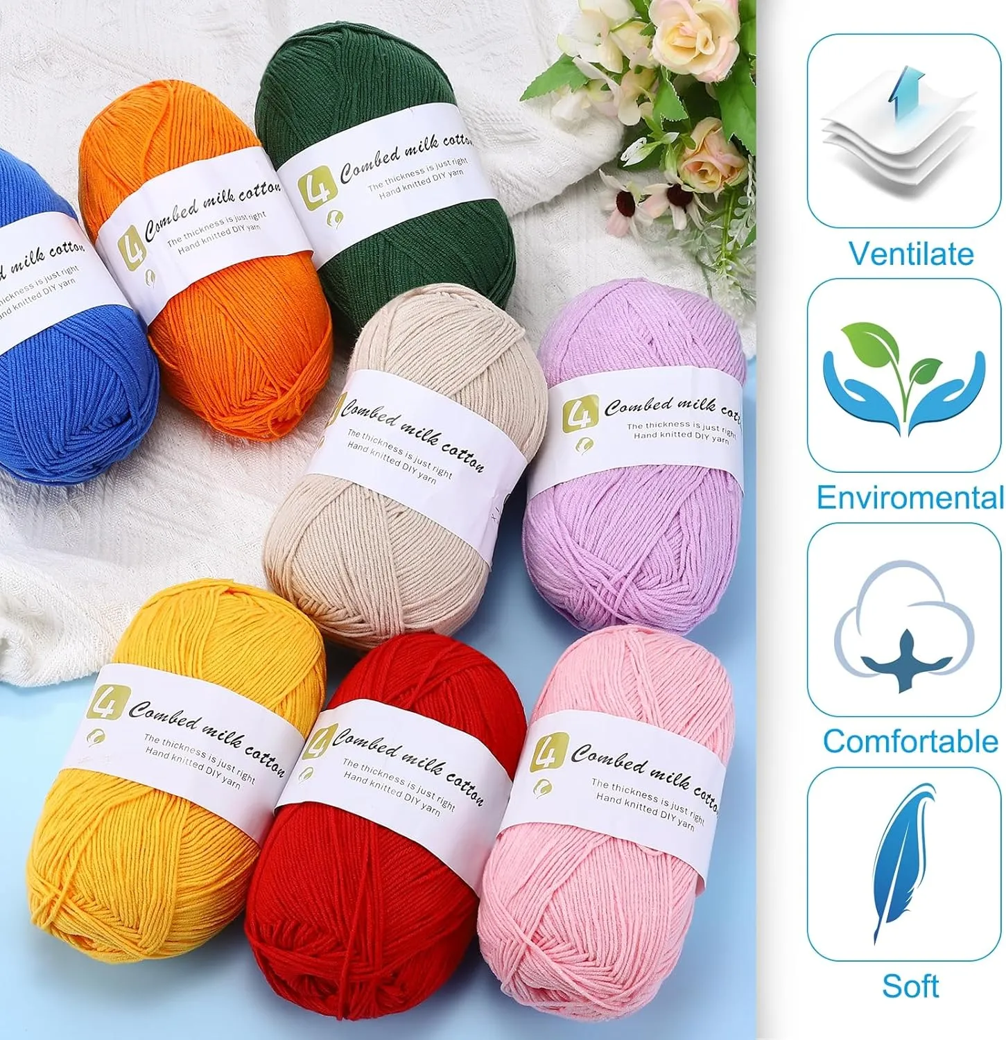 Cotton Yarn, 60% Cotton, 40% Acrylic Soft Knitting Yarn [for Hand DIY Bag Cushion Crocheting Knitting ] -2 Packages of 100g/3.52oz(Per Skein 100g/361yards)/Apricot