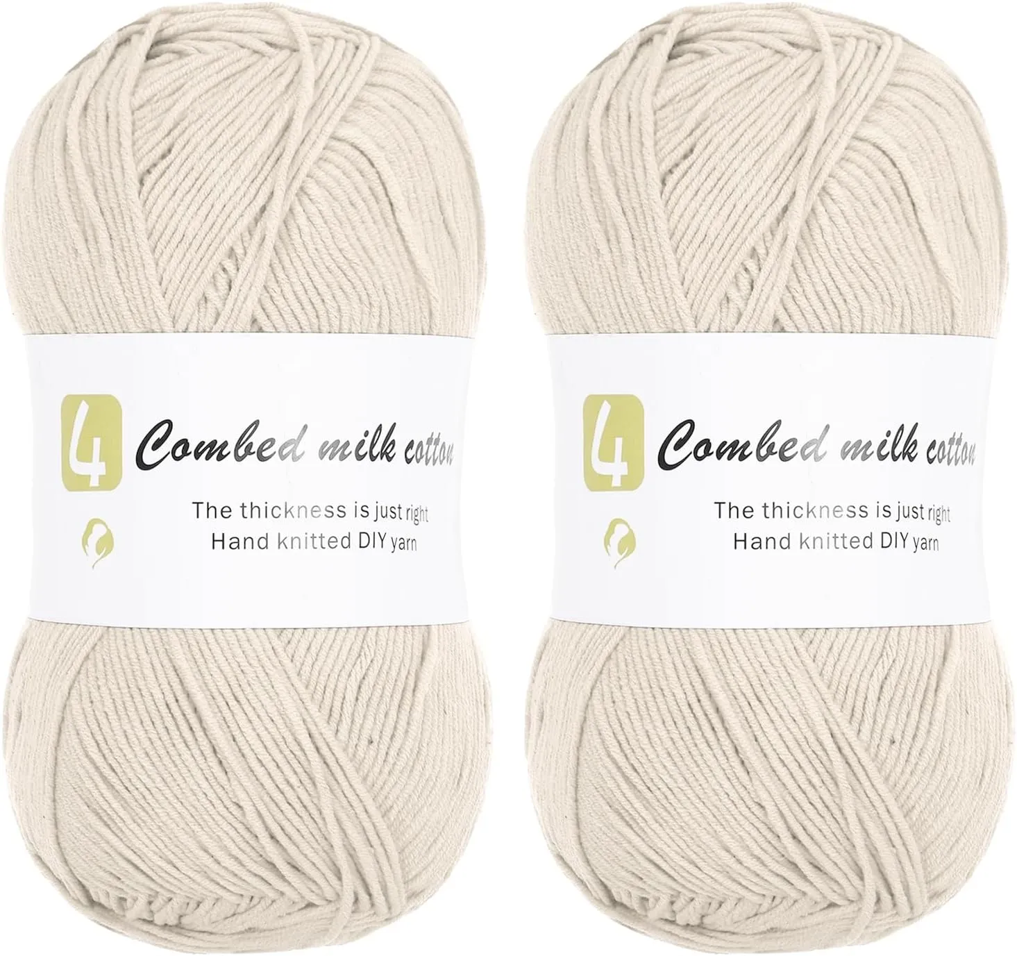 Cotton Yarn, 60% Cotton, 40% Acrylic Soft Knitting Yarn [for Hand DIY Bag Cushion Crocheting Knitting ] -2 Packages of 100g/3.52oz(Per Skein 100g/361yards)/Beige