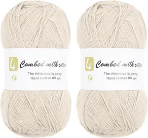 Cotton Yarn, 60% Cotton, 40% Acrylic Soft Knitting Yarn [for Hand DIY Bag Cushion Crocheting Knitting ] -2 Packages of 100g/3.52oz(Per Skein 100g/361yards)/Beige