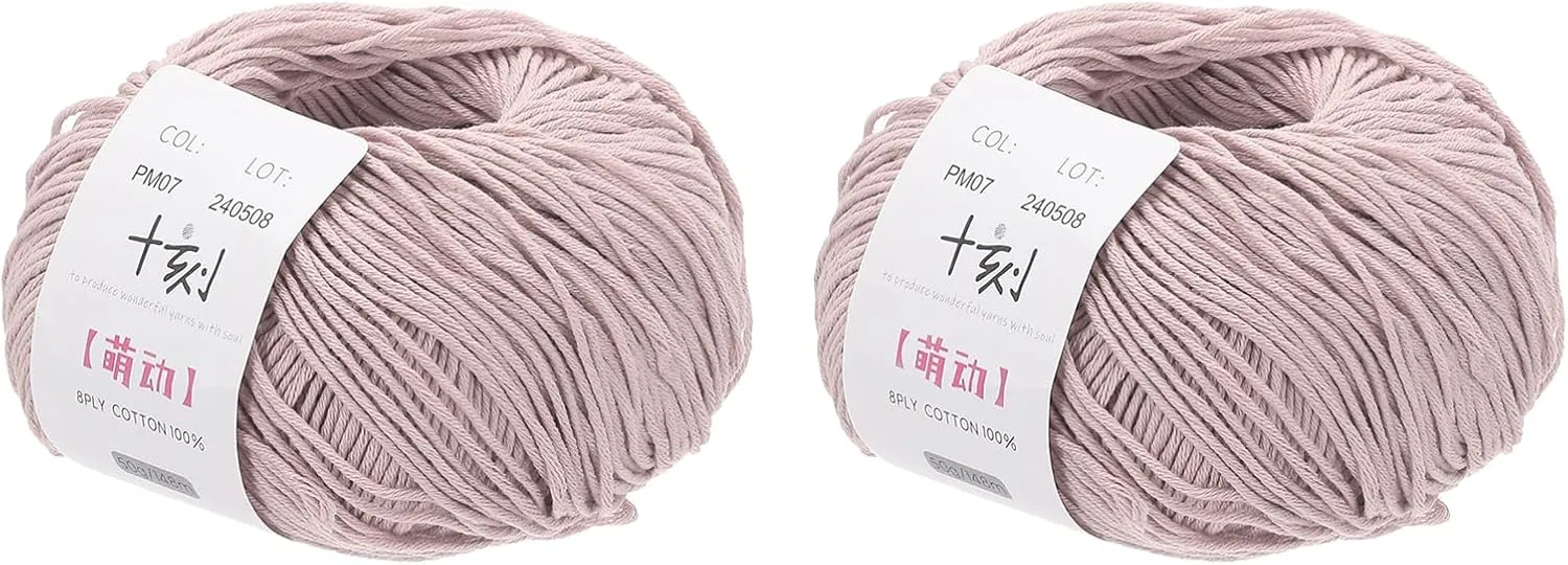 Cotton Yarn,100% Cotton Soft Knitting Yarn [for Hand DIY Bag Cushion Crocheting Knitting Project Home Decor] -2 Packages of 100g/3.52oz(Per Skein 50g/164yards)/Light Pink
