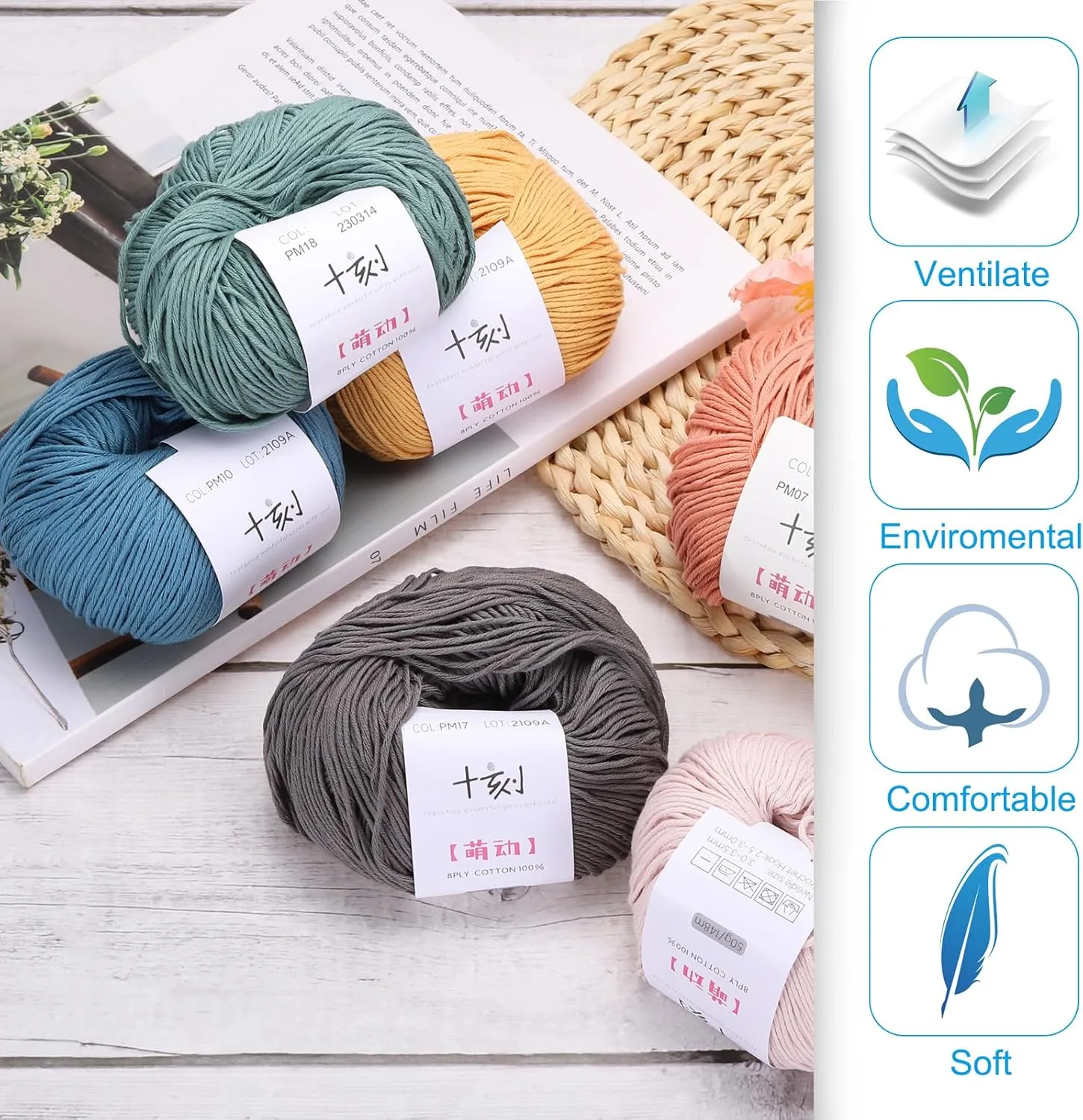 Cotton Yarn,100% Cotton Soft Knitting Yarn [for Hand DIY Bag Cushion Crocheting Knitting Project Home Decor] -2 Packages of 100g/3.52oz(Per Skein 50g/164yards)/Light Pink