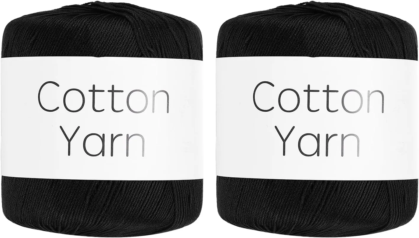 Cotton Yarn,100% Cotton Soft Knitting Yarn [for Hand DIY Bag Cushion Crocheting Knitting Project Home Decor] -2 Packages of 80g/2.82oz(Per Skein 40g/137yards)/Black