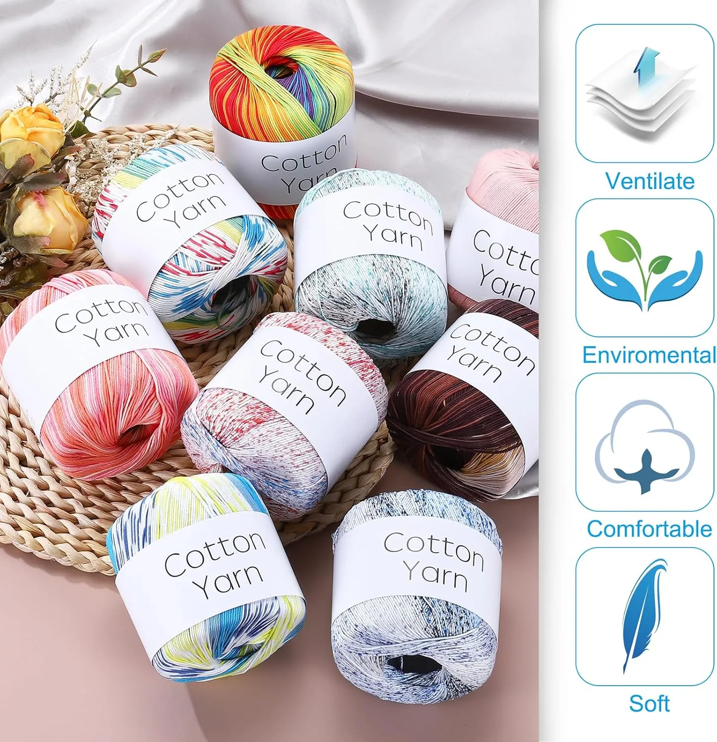 Cotton Yarn,100% Cotton Soft Knitting Yarn [for Hand DIY Bag Cushion Crocheting Knitting Project Home Decor] -2 Packages of 80g/2.82oz(Per Skein 40g/137yards)/Black