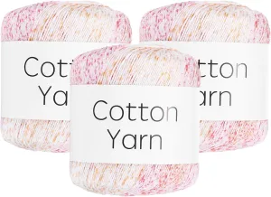 Cotton Yarn,100% Cotton Soft Knitting Yarn [for Hand DIY Bag Cushion Crocheting Knitting Project Home Decor] -3 Packages of 120g/4.23oz(Per Skein 40g/137yards)/White Multicolored