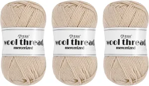 Cotton Yarn,100% Cotton Soft Knitting Yarn [for Hand DIY Bag Cushion Crocheting Knitting Project Home Decor] -3 Skeins of 150g/5.29oz(Per Skein 50g/109yards)/Beige